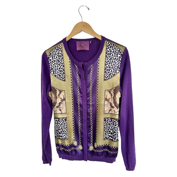 Chi by Falchi Purple Cardigan Silk & Cashmere Knit Poly Panels   Size Medium - Picture 6 of 11